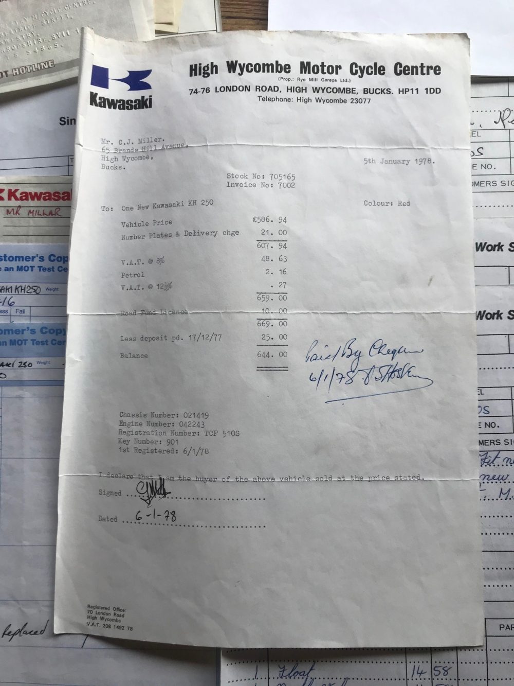 Kawasaki KH250 UK Bike Original Bill of Sale - Image 21
